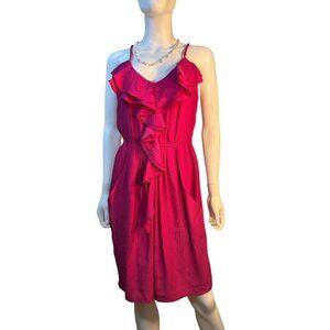 Rebecca Taylor Hot Pink 100% Silk Ruffle Dress With Elastic Waist - Size 4 EUC
